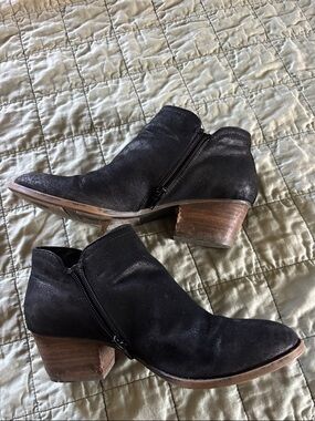 Women's Black Suede Side-Zip Ankle Booties with Stacked Heel